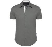 Carisma Camicia Uomo Grigio, S, Manica Corta, Classico, Tinta Unita, 97% Cotone, 3% Spandex, Regular Fit, Scollo Rotondo, Tempo Libero, Occasione Ufficio e Matrimonio