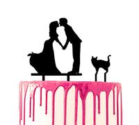 CARISPIBET cake topper decorativo sposi che si tengono per mano per un bacio con un gatto al loro fianco sagoma in acrilico