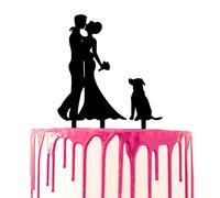 CARISPIBET cake topper sposo e sposa bacio con un cane al loro fianco acrilico silhouette