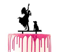 CARISPIBET cake topper sposo raccoglie la sposa che tiene un drink con il cane al loro fianco sagoma acrilica