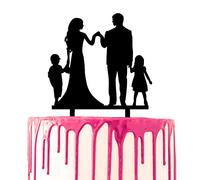 CARISPIBET decorative cake topper one whole family couple with one son and one daughter acrylic silhouette