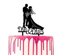 CARISPIBET decorazione decorativa per torta con sposo e sposa in abiti classici e una scritta Mr & Mrs sotto di loro