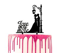 CARISPIBET decorazione per torta con frase: "Love you more" sposo e sposa che abbracciano sotto la lampada lo sposo dà un bacio romantico sulla fronte
