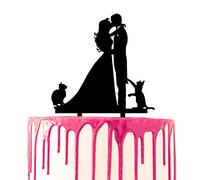 CARISPIBET decorazione per torta nuziale coppia di baci sposa e sposo con due gatti