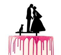 CARISPIBET decorazione per torta nuziale per sposo e sposa che bacia con un cane sul lato in acrilico
