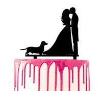 CARISPIBET decorazione per torta nuziale sposo e sposa che bacia con bassotto di cane