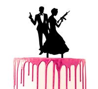 CARISPIBET decorazione per torta nuziale sposo e sposa come agenti top secret armati di pistola