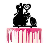 CARISPIBET decorazione per torta nuziale sposo e sposa oltre a una motocicletta che si bacia cuore con amore scritto all'interno