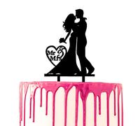 CARISPIBET topper per torta nuziale sposo e sposa che si abbracciano con un cuore e Mr & Mrs scritto dentro acrilico