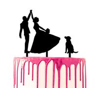 CARISPIBET torta nuziale topper sposo e sposa ballare con un cane al loro fianco silhouette acrilico