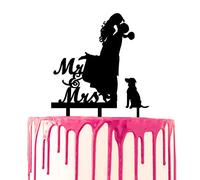 CARISPIBET wedding cake topper sposo prende la sposa e bacia la sua sceneggiatura Mr & Mrs dal lato cane come pezzo opzionale