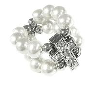 CARISSETT Anello con simbolo del crocifisso di dimensioni flessibili, base in acciaio inox, perle di cristallo, intarsio, da indossare tutti i giorni, gioielli spirituali, crocifisso, Misura unica