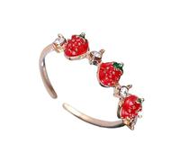 CARISSETT Anello con zirconia cubica scintillante, a forma di fragola, regolabile, comodo, ideale per appuntamenti serali o da ufficio, design con fragole accentate con diamanti, Misura unica, come