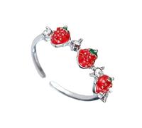 CARISSETT Anello con zirconia cubica scintillante, a forma di fragola, regolabile, comodo, ideale per appuntamenti serali o da ufficio, design con fragole accentate con diamanti, Misura unica, come