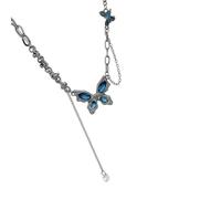 CARISSETT Collana a catena a strati con farfalla blu, realizzata artigianalmente, accessorio punk per uso quotidiano, occasioni speciali, girocollo punk versatile per l'uso quotidiano