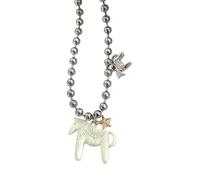 CARISSETT Collana con ciondolo a forma di cavallo, alla moda, in acciaio inox, regolabile, 44 cm, per bambini e adulti, elegante collana con cavallo in acciaio, Misura unica, come descritto, come