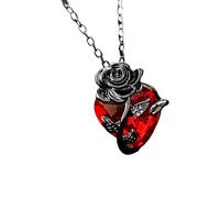 CARISSETT Collana con ciondolo a forma di cuore gotico con rosa, lunghezza regolabile, elegante gioiello in lega scura da donna, gioiello gotico unico per le donne, Misura unica, come descritto, come