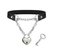 CARISSETT Collana gotica da donna in pelle PU nera collana fatta a mano lucchetto nero punk PU regalo per le donne lucchetto a cuore, Misura unica, come descritto, 1