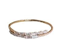 CARISSETT Foglia di zircone regolabile con scintillanti pietre di zircone braccialetto fatto a mano gioielli eleganti per le donne uso quotidiano acciaio, Misura unica, come descritto