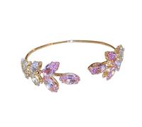 CARISSETT Foglia di zircone regolabile con scintillanti pietre di zircone braccialetto fatto a mano gioielli eleganti per le donne uso quotidiano acciaio, Misura unica, come descritto