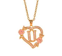 CARISSETT Hollow Out Cuore Fiore Lettera Collana Personalizzabile Gioielli In Ottone Elegante Design Leggero Per Le Donne Vintage Scava Fuori Pendente Floreale, Misura unica, come descritto, come