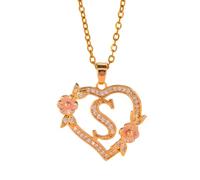 CARISSETT Hollow Out Cuore Fiore Lettera Collana Personalizzabile Gioielli In Ottone Elegante Design Leggero Per Le Donne Vintage Scava Fuori Pendente Floreale, Misura unica, come descritto, come
