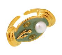 CARISSETT Perle Impreziosite Goccia Olio Colorato Floreale Anelli Flessibili Dimensionamento Leggero Gioielli Regalo Open Band Floreale Gioielli In Acciaio Inox, Misura unica, come descritto, come