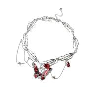 CARISSETT Rosso Smaltato Farfalla Nappe Multi Strato Collana Elegante Lunghezza Regolabile Neckchain Gioielli In Lega Delle Donne Rosso Gioielli In Lega Con