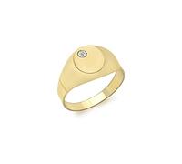 CARISSIMA Anello chevalier da donna in oro giallo 9 ct con zircone ovale 7 x 9 mm, misura N