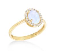 CARISSIMA Anello da donna in oro giallo 9 kt con zirconia cubica e opale sintetico ovale, Oro giallo, Nessuna pietra preziosa
