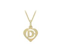 CARISSIMA Anello da Donna in Oro Giallo 9ct con Pendente a Cuore Tagliato con Iniziale 'D' su Catena Curb - 46cm/18