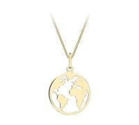 CARISSIMA Anello da Donna in Oro Giallo 9ct con Pendente a Mappa del Mondo Tagliata su Catena Curb - 46cm/18