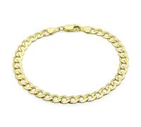 CARISSIMA Bracciale unisex in oro giallo 9 ct con catena curb piatta da 5 mm e taglio diamante, 18 cm