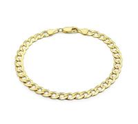 CARISSIMA Bracciale unisex in oro giallo 9 ct con catena curb piatta da 6 mm e taglio diamante, 20 cm