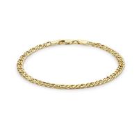 CARISSIMA Bracciale unisex in oro giallo 9 ct con doppia catena curb forata da 4 mm e taglio diamante, 19 cm