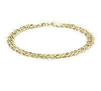CARISSIMA Bracciale unisex in oro giallo 9 ct con doppia catena curb forata da 5 mm e taglio diamante, 18 cm