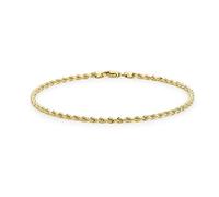 CARISSIMA Cavigliera unisex in oro giallo 9 ct con catena rope forata da 2 mm e taglio diamante, 25,5 cm