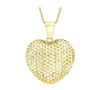 CARISSIMA Ciondolo cuore bombato da donna in oro giallo 9 ct su collana curb, 46 cm