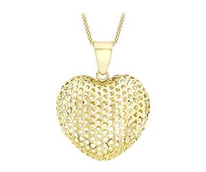 CARISSIMA Ciondolo cuore bombato da donna in oro giallo 9 ct su collana curb, 46 cm