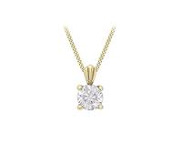 CARISSIMA Ciondolo in zircone cubico tondo da 4 mm da donna in oro giallo 9 ct su collana curb diamantata da 0,4 mm, 41-46 cm