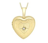 CARISSIMA Collana da Donna in Oro Giallo 9 ct con Medaglione Cuore Inciso con Diamantino su Catena di 46 cm/18