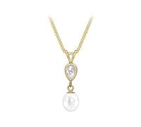 CARISSIMA Collana da Donna in Oro Giallo 9 ct con Pendente Perla d’Acqua Dolce e Zircone Cubico 6 x 22.7 mm su Catena Diamond Cut da 0.7 mm di 46 cm/18