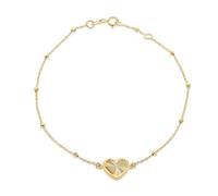 CARISSIMA Donna 9ct Oro Giallo bracciale regolabile a perline Arcobaleno a cuore 18cm/7'-19cm/7,5'