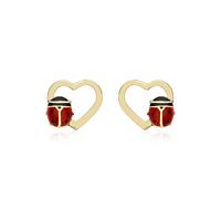 Carissima Orecchini a Bottone con Cuore Aperto e Coccinella da 8.2mm x 6.9mm in Oro Giallo 9 ct da Donna