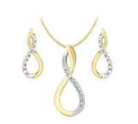 CARISSIMA Orecchini a goccia in diamante con figura 8 e pendente su collana con catena a curb da 46 cm/18 pollici in oro giallo 9 ct
