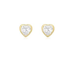 Carissima Orecchini a lobo con zircone 4 mm e cuore 5 mm da donna in oro giallo 9 ct