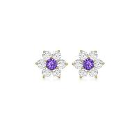 Carissima Orecchini a lobo fiore cluster 10 mm con zirconi viola e bianchi da donna in oro giallo 9 ct