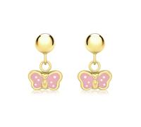 Carissima Orecchini a lobo pendenti con farfalla smaltata rosa da donna in oro giallo 9 ct