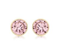 Carissima Orecchini a lobo zircone rosa 6 mm tondo da donna in oro giallo 9 ct