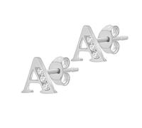 Carissima Orecchini a Perno con Iniziale "A" in Zircone Cubico in Oro Bianco 9 ct